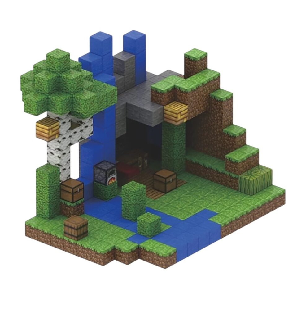 300 stk Magnetisk Cubecraft inspirerede skov og vandfald