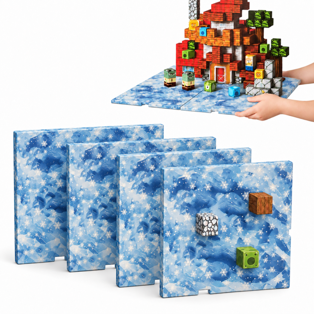 4 stk Magnetiske byggeplader med frosttema overflade. Disse magnetiske byggeplader er designet til børn i alderen fra 3 år og er det ideelle tilbehør til magnetiske byggeklodser. Pladerne giver et stabilt fundament for endeløs byggeri og gør det muligt at lave større, højere og mere stabile konstruktioner. Hver bundplade måler 10 x 10 cm og kan rumme op til 25 magnetiske klodser på byggefladen, hvilket giver rigelig plads til, at børn kan bygge og udvide deres designs. Sættet indeholder 4 stk bundplader med frosttema, som nemt kan sættes sammen med spænder til en plade på hele 20 x 20 cm. Bundpladerne er med magnetgrip i bunden, som sikrer et godt magnetisk greb, der holder klodserne sikkert på plads. Fremstillet i plast af høj kvalitet med glatte og afrundede kanter er bundpladerne både holdbare, lette og sikre at lege med for børn over 3 år. Perfekt til timevis af fantasifuld og lærerig byggesjov, hvor børn samtidig forbedrer fokus, tålmodighed og finmotorik. De forbedrer kreativt byggeri, øger legetiden og giver endnu flere muligheder for sjov og udviklende leg.