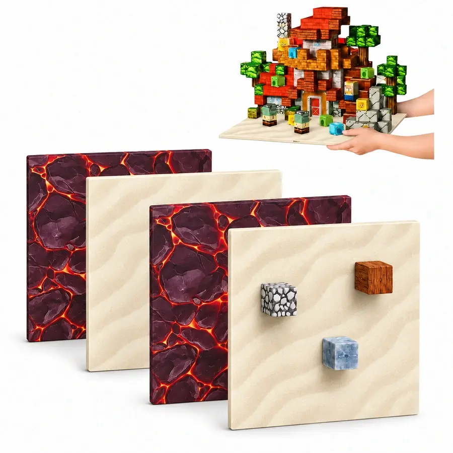 4 stk Magnetiske Byggeplader - Sand og Lava