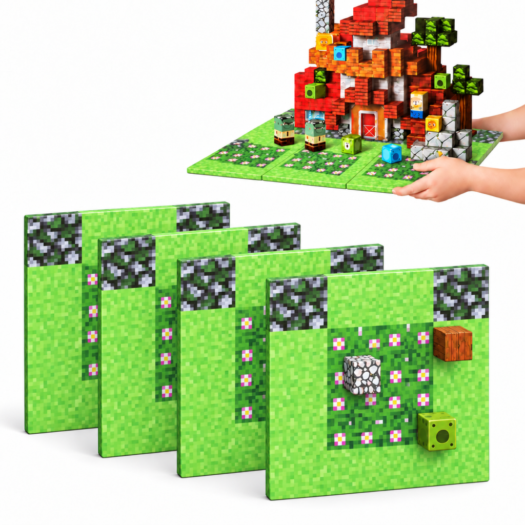 4 stk Magnetiske Byggeplader - Blomsterhaven